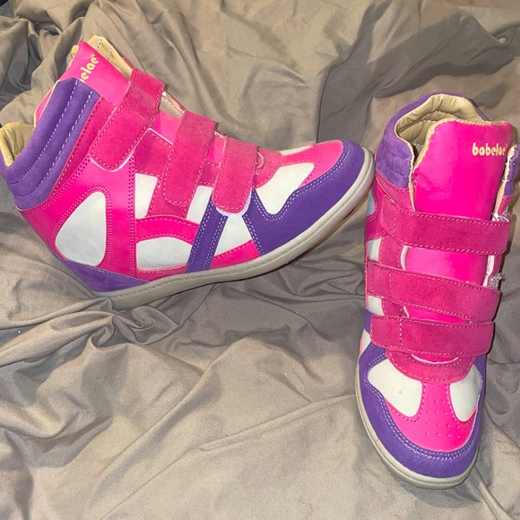 Brand new Colorblock purple and pink wedge sneakers SZ 9 - Picture 1 of 4
